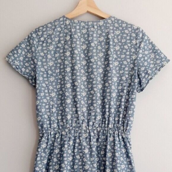 J. CREW Mercantile Floral Faux Wrap Ruffle Dress Chambray Sz XS - Picture 6 of 10